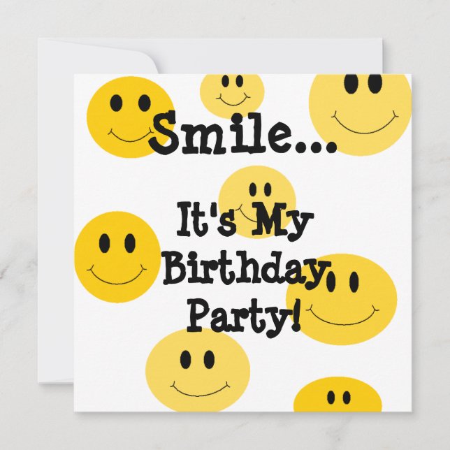 Yellow Smile Face Birthday Party Invitations (Front)