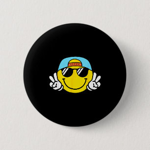 Yellow Smile Face Cute Checkered Peace Smiling Hap 6 Cm Round Badge