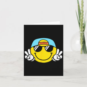 Yellow Smile Face Cute Checkered Peace Smiling Hap Card