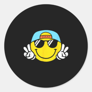 Yellow Smile Face Cute Checkered Peace Smiling Hap Classic Round Sticker
