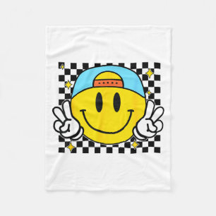 Yellow Smile Face Cute Checkered Peace Smiling Hap Fleece Blanket