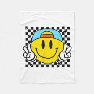Yellow Smile Face Cute Checkered Peace Smiling Hap Fleece Blanket