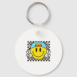 Yellow Smile Face Cute Checkered Peace Smiling Hap Key Ring