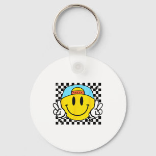 Yellow Smile Face Cute Checkered Peace Smiling Hap Key Ring