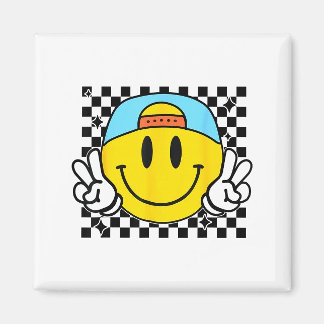 Yellow Smile Face Cute Checkered Peace Smiling Hap Magnet (Front)