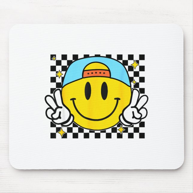 Yellow Smile Face Cute Checkered Peace Smiling Hap Mouse Pad (Front)
