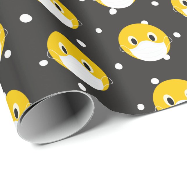 yellow smile face with medical mask wrapping paper (Roll Corner)