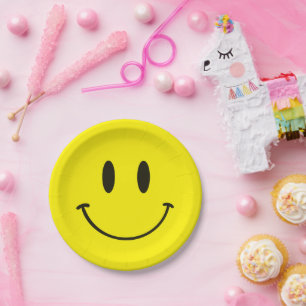 Yellow Smile One Happy Dude/Gal 1st Birthday Paper Plate