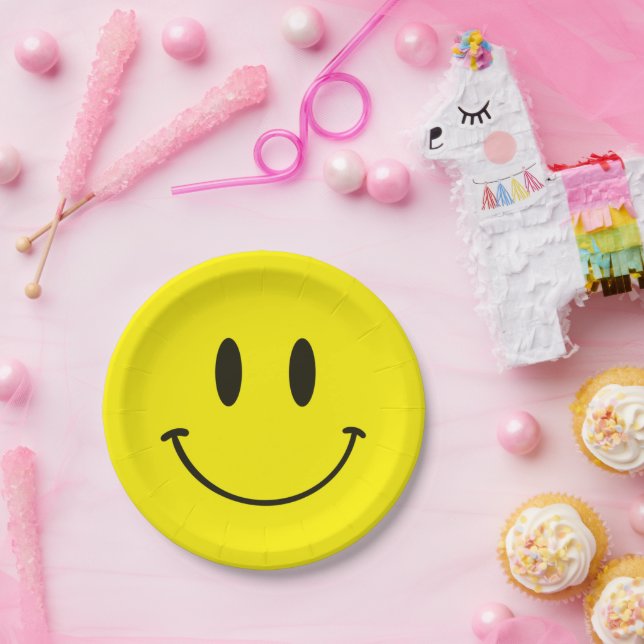 Yellow Smile One Happy Dude/Gal 1st Birthday Paper Plate (Party)