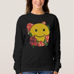 Yellow Smile Smiling Face Cute Mushroom Rose Flo Sweatshirt