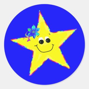 Yellow Smiling Star Birthday Stickers