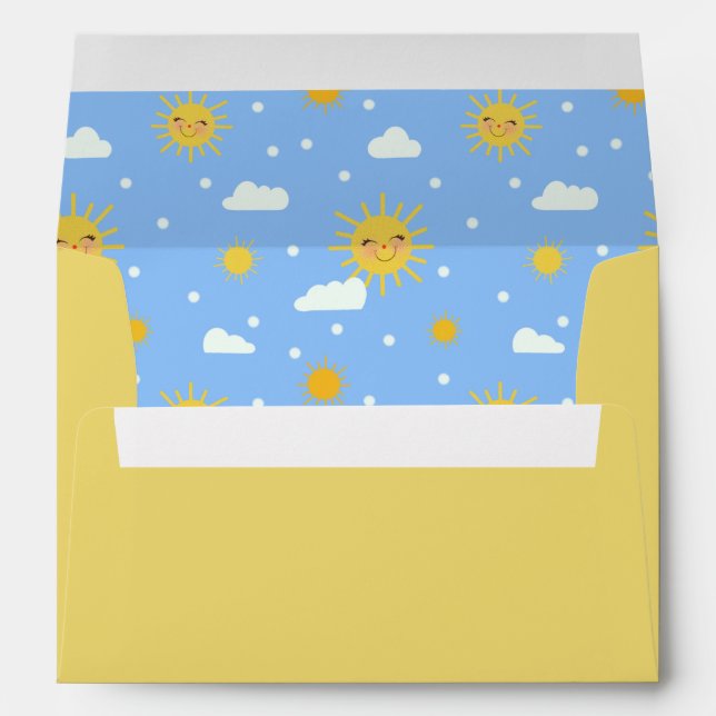 Yellow Smiling Sun Cloudy Sky Cute Envelope (Back (Bottom))