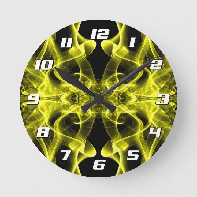 Yellow Smoke Symmetrical Minimalist Black Round Clock (Front)