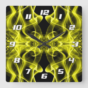 Yellow Smoke Symmetrical Minimalist Black Square Wall Clock