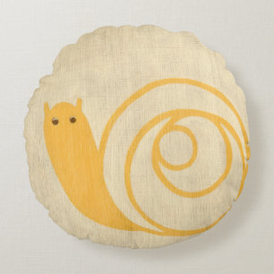 Yellow Snail on Cream Background Round Cushion