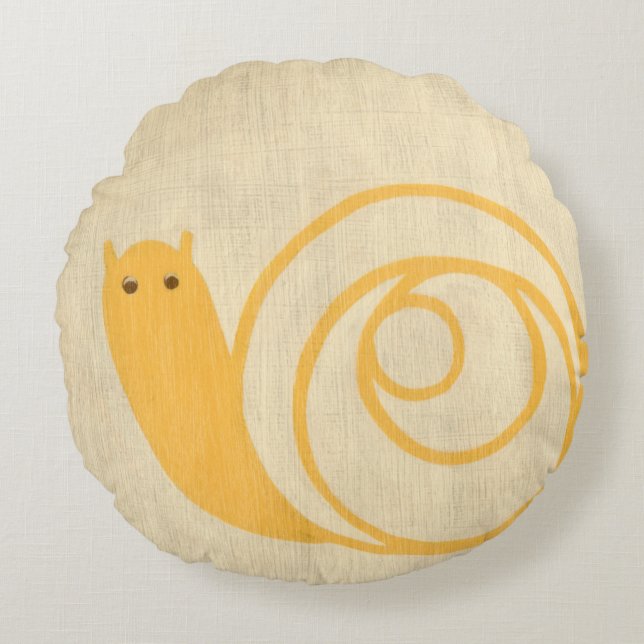 Yellow Snail on Cream Background Round Cushion (Front)