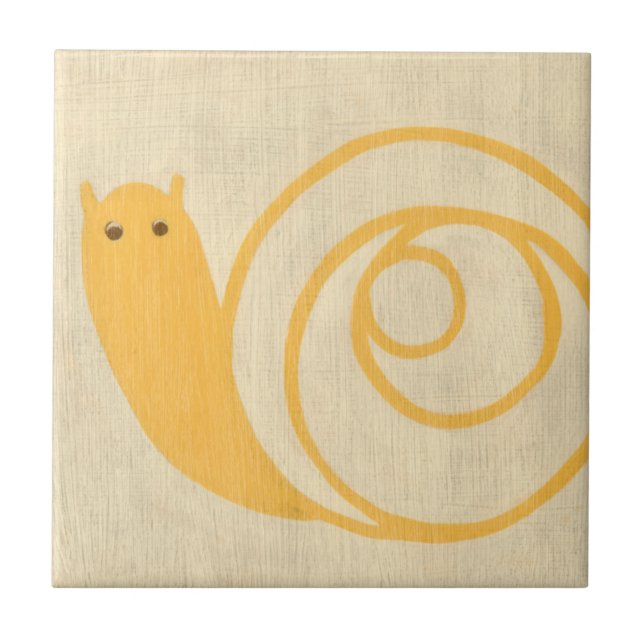 Yellow Snail on Cream Background Tile (Front)