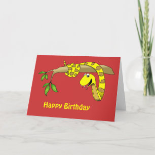 Yellow Snake in a Tree Reptile Birthday Blank Card