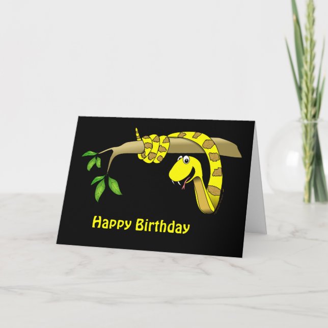 Yellow Snake in a Tree Reptile Birthday Card (Front)