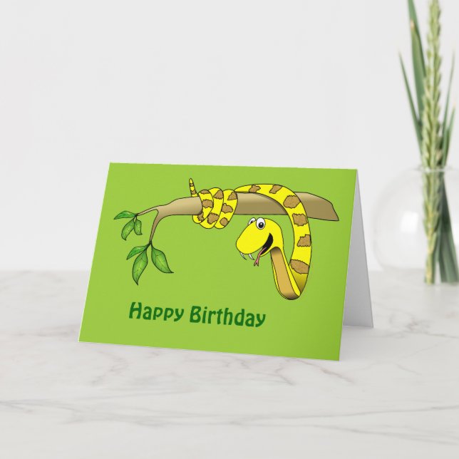Yellow Snake in a Tree Reptile Birthday Card (Front)