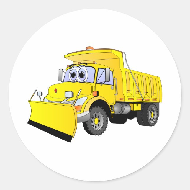 Yellow Snow Plough Cartoon Classic Round Sticker (Front)