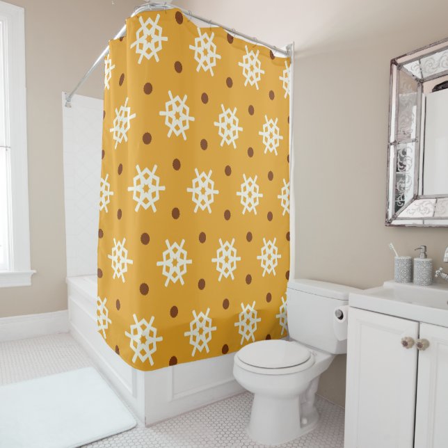 Yellow Snowflake Dots Shower Curtain (In Situ)
