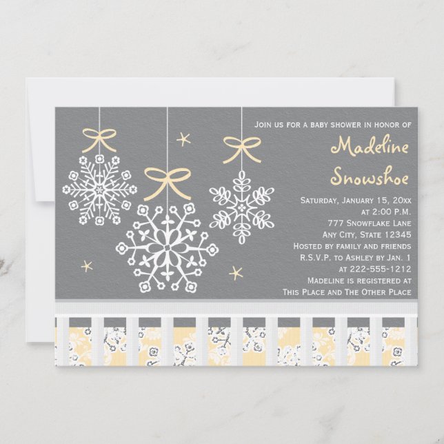 Yellow Snowflake Mobile Crib Baby Shower Invite (Front)
