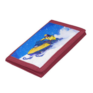 Yellow Snowmobile in Blizzard Trifold Wallet