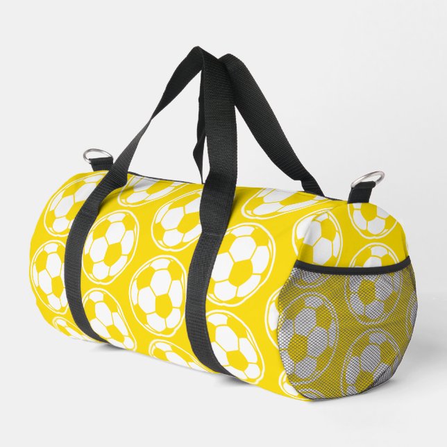 Yellow Soccer Ball Pattern Screwball Graphics Duffle Bag (Right Corner)