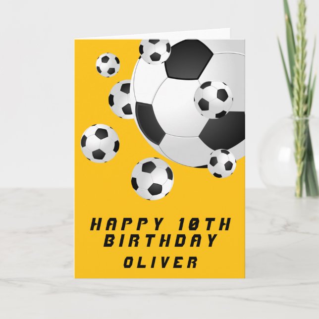 Yellow Soccer Football Ball Boy Happy Birthday Card (Front)