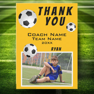 Yellow Soccer Football Ball Sports Coach Thank You Card