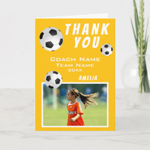 Yellow Soccer Football Ball Sports Coach Thank You Card