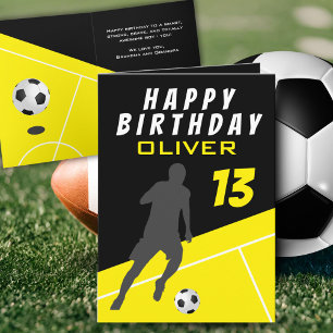 Yellow Soccer Player Football Ball Boy Birthday Card