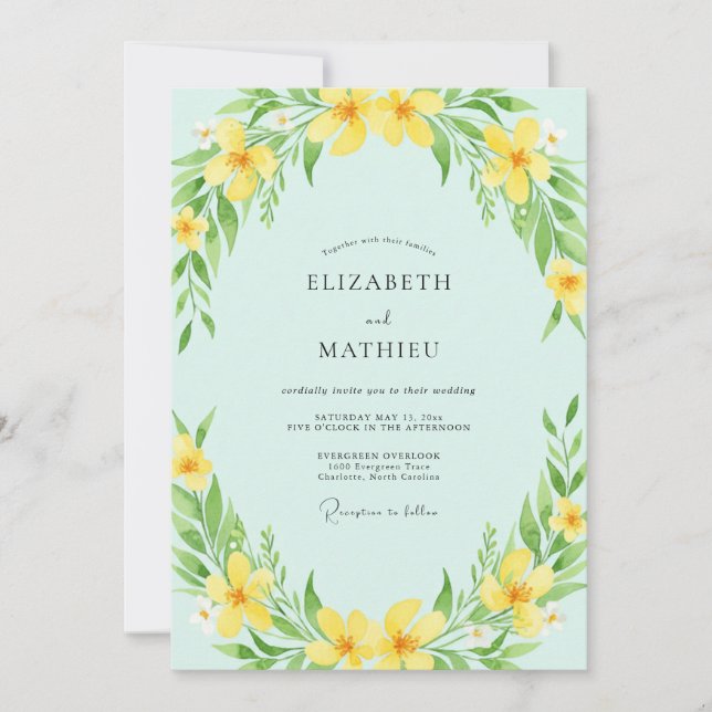 Yellow Soft Floral Spring Wedding Invitation (Front)