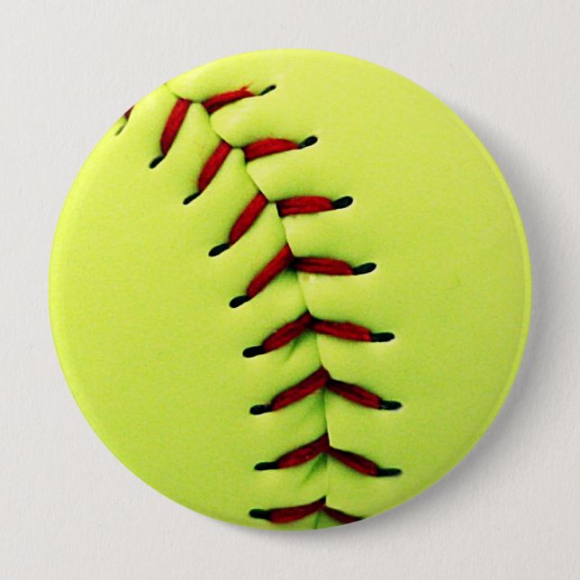 Yellow softball ball 10 cm round badge (Front)