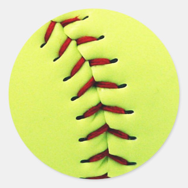 Yellow softball ball classic round sticker (Front)