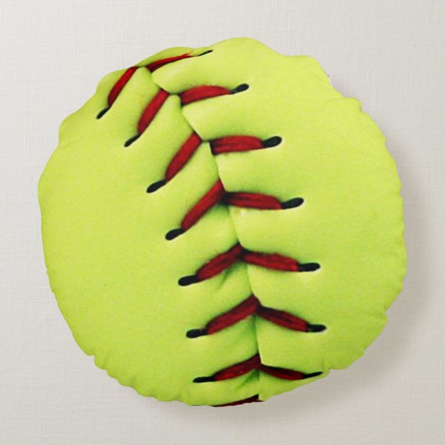 Yellow softball ball round cushion (Back)
