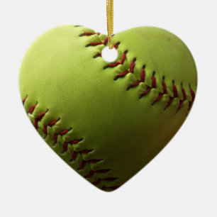 Yellow Softball Closeup Ceramic Tree Decoration