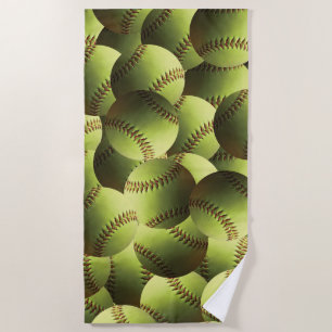 Yellow Softball Covered Multiball Beach Towel