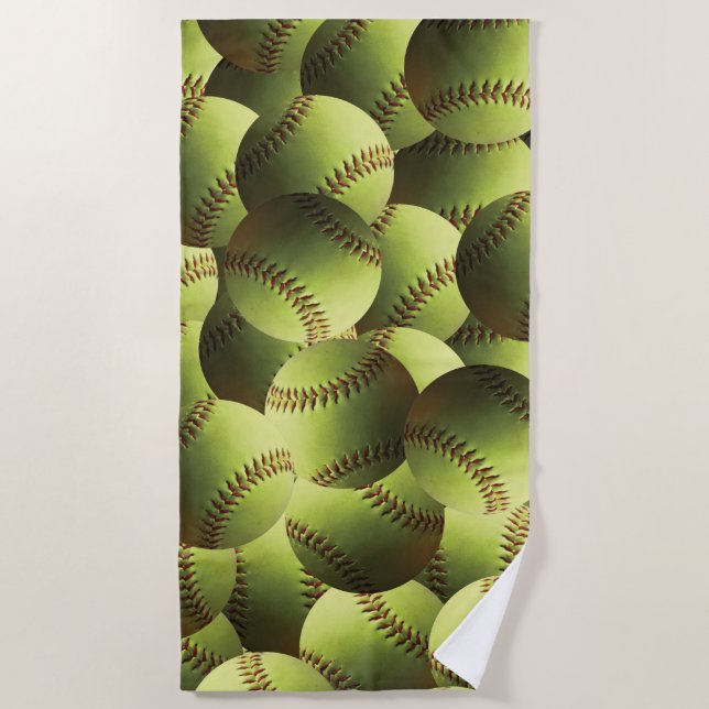Yellow Softball Covered Multiball Beach Towel (Front)
