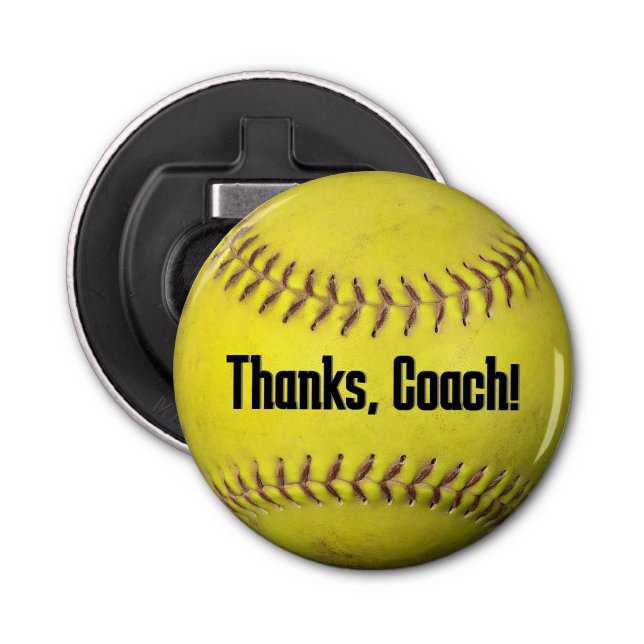 Yellow Softball for Coach Bottle Opener (Front)
