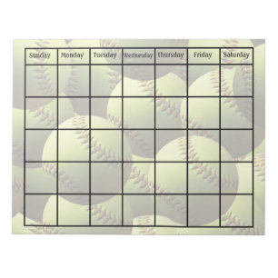 Yellow Softball Multiball Calendar Blank Notepad