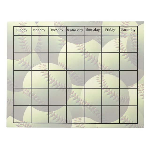 Yellow Softball Multiball Calendar Blank Notepad (Front)
