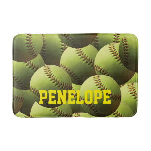 Yellow Softball Name in Yellow Text Bath Mat