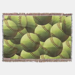 Yellow Softball Patterned Throw Blanket