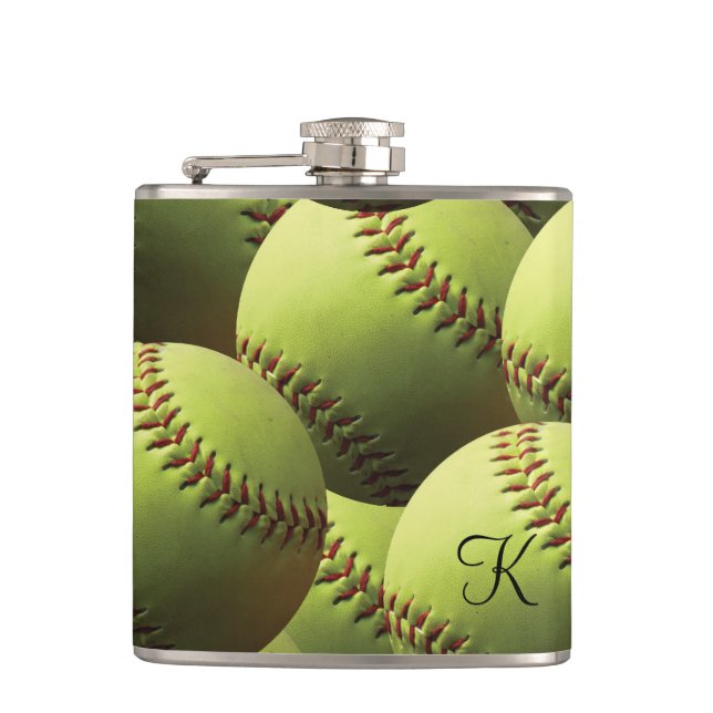 Yellow Softball Wallpaper Hip Flask (Front)