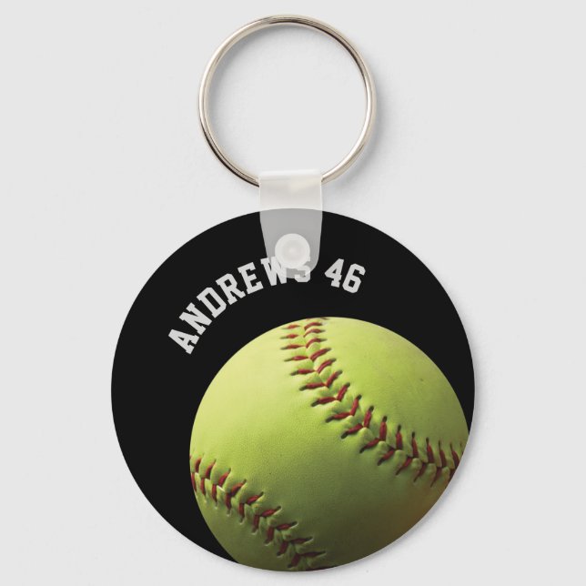 Yellow Softball with Name or Text Key Ring (Front)