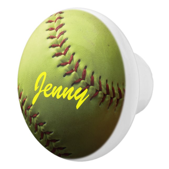 Yellow Softball with Red Stitching Ceramic Knob (Right)