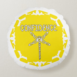 Yellow Solar Plexus Chakra Dragonfly White BG Round Cushion