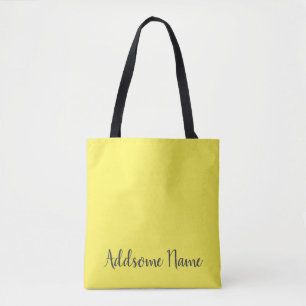 Yellow Solid Colour Basic Black Monogram Tote Bag